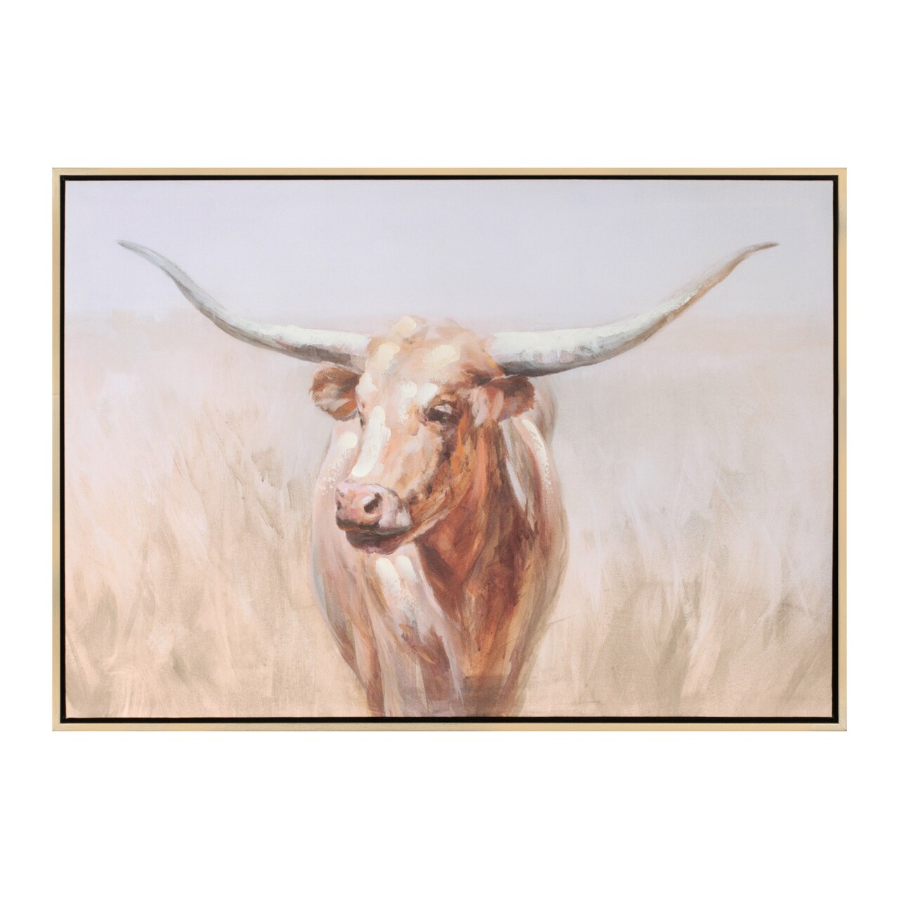 Melrose Long Horn Cattle Framed Rectangular Wall Art - 28" - Brown
